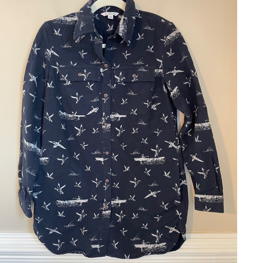 LL Bean Signature Chamois‎ Tunic Size S Navy Heritage Print Ducks Flannel